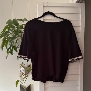 Ann Taylor Black Blouse with Lace Sleeves
